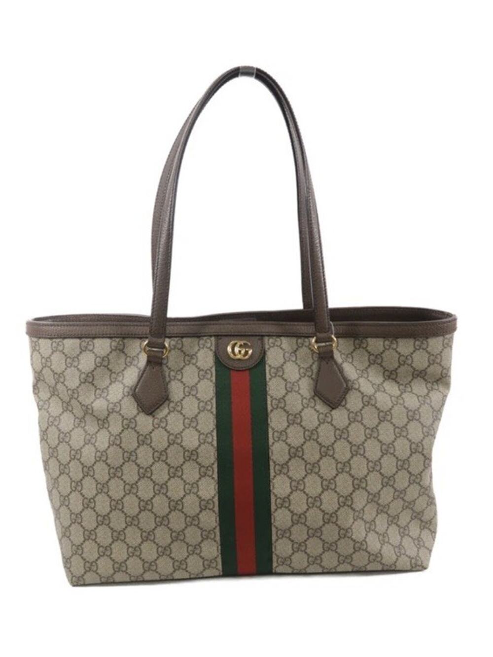 Gucci Ophidia GG Web Stripe Tote Bag Beige Brown Green Red Gold Hardware